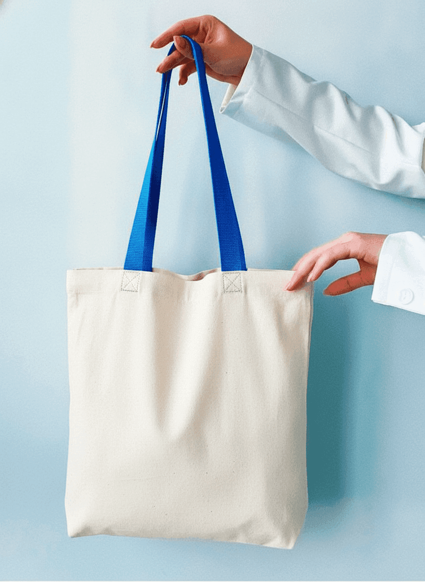 Tote Bag with Sewn Ribbon Handle & Pocket
