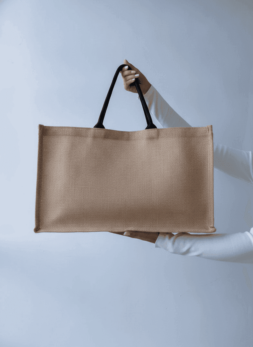 Jute Tote Bag with Long Handles and Flat Bottom