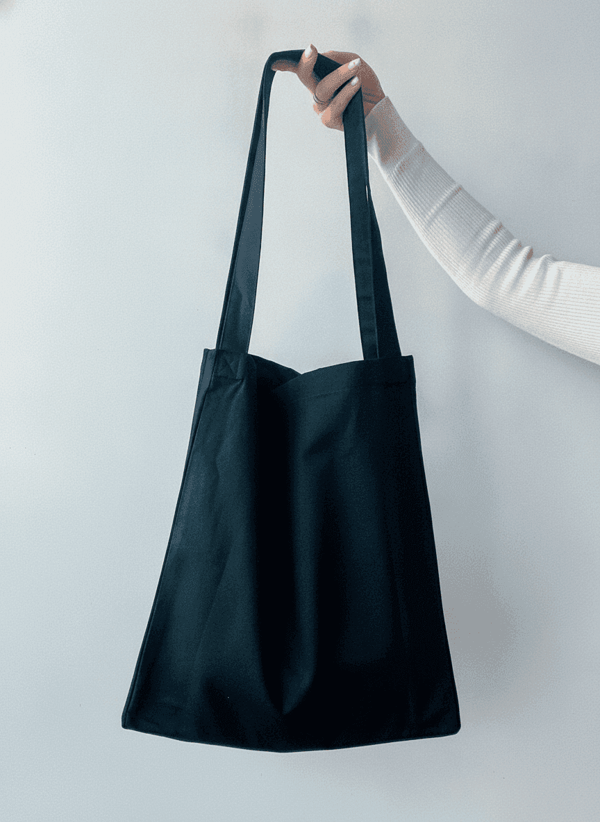 Black Twill Tote Bag with Long Handles