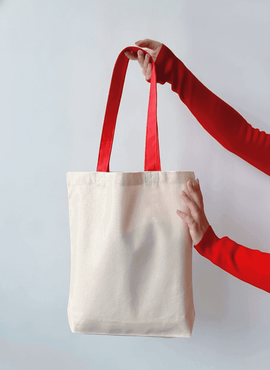 Cotton Tote Bag with Red Handles