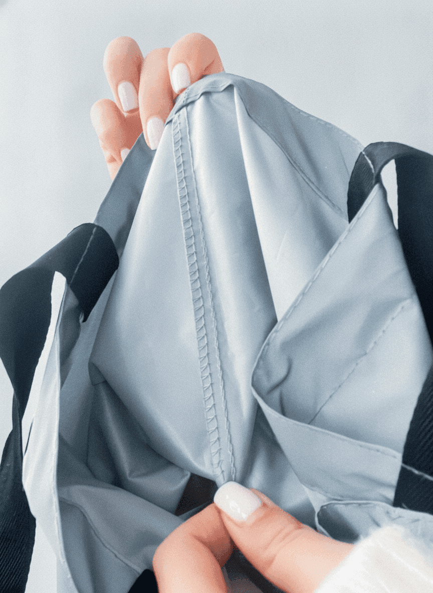 Reflective tote bag with black handles
