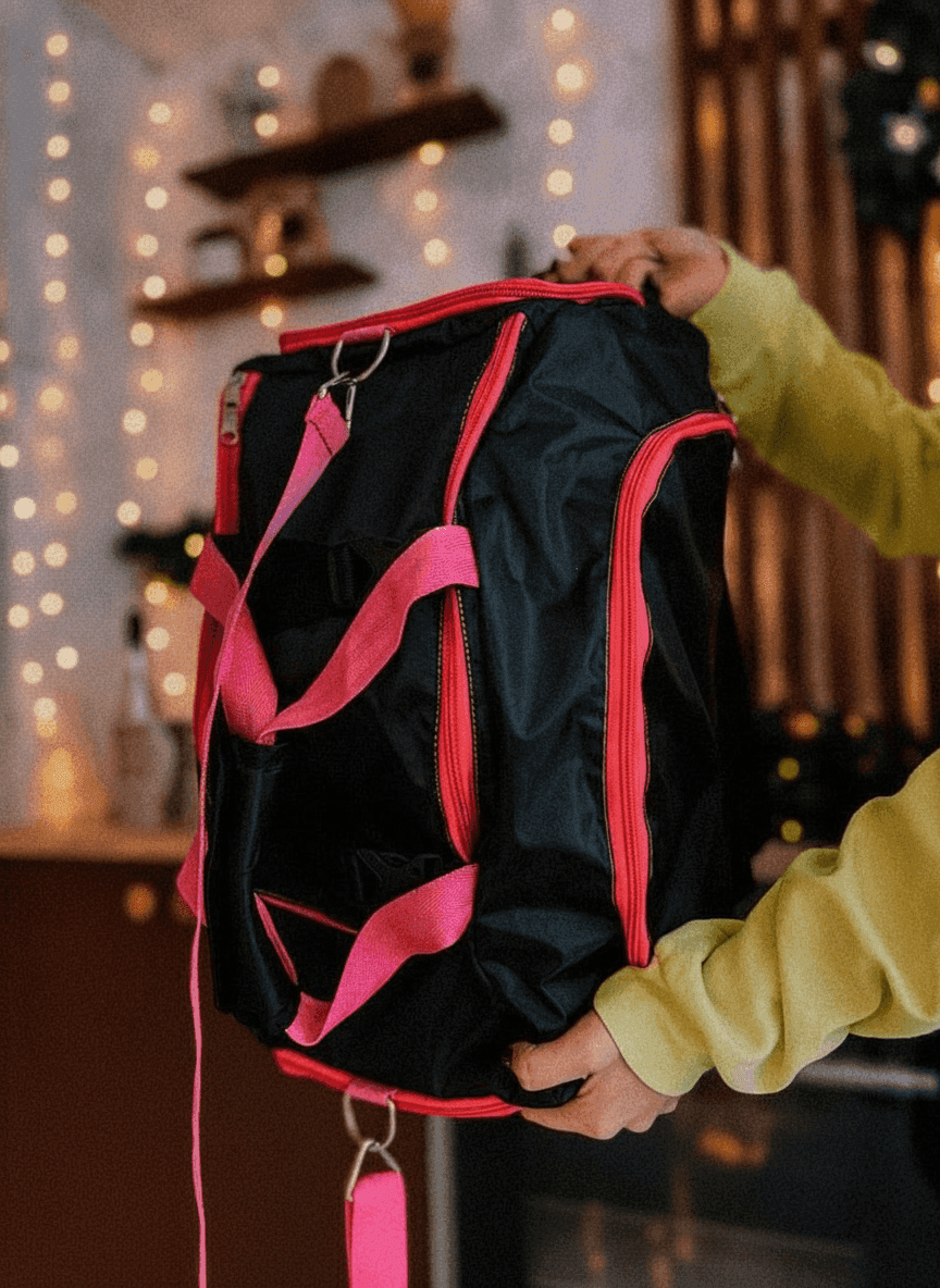 Black Gym Backpack with Pink Accents