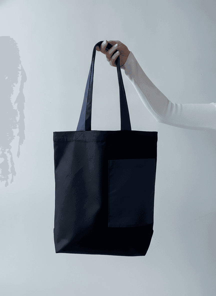 Black Twill Tote with Exterior Pocket