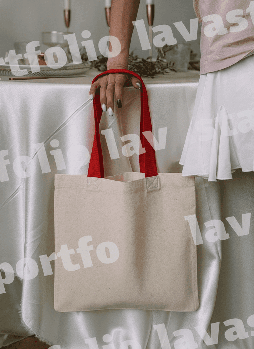 Two-Ply Cotton Tote Bag with Red Handles