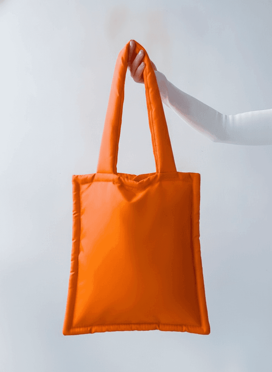 Orange tote bag, water-repellent raincoat fabric
