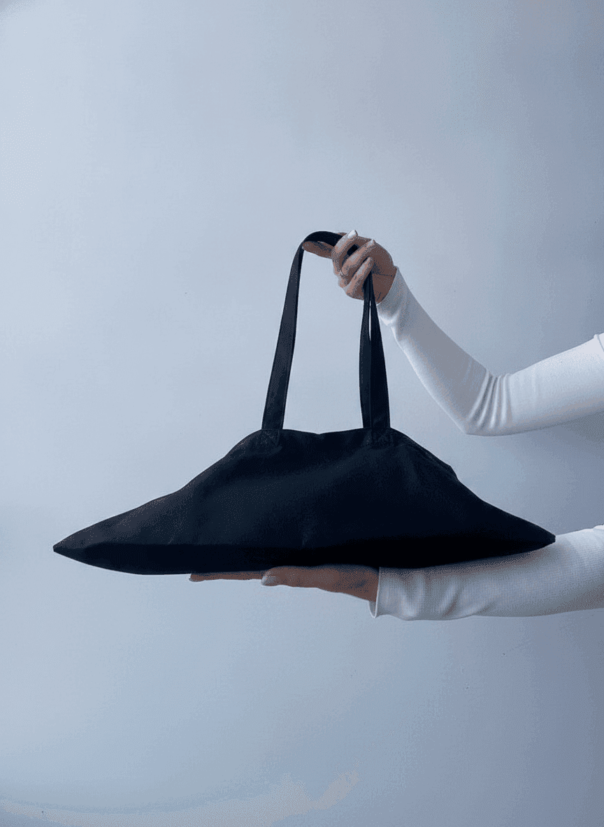 Black Cotton Twill Tote Bag with Long Handles