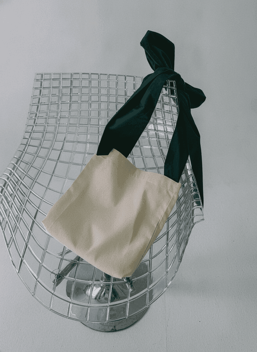 Beige Cotton Tote Bag with Turquoise Handles
