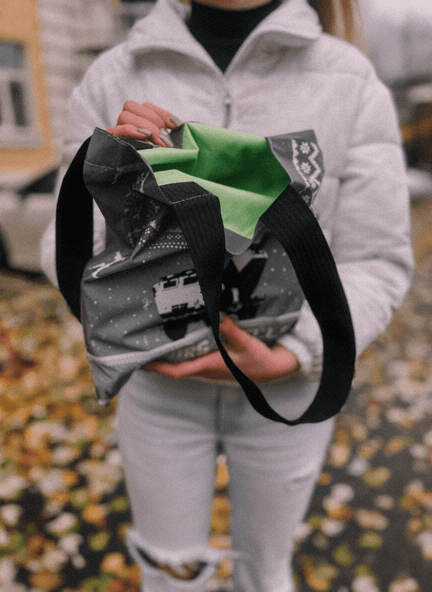 Reflective Raincoat Fabric Tote Bag with Black Handles