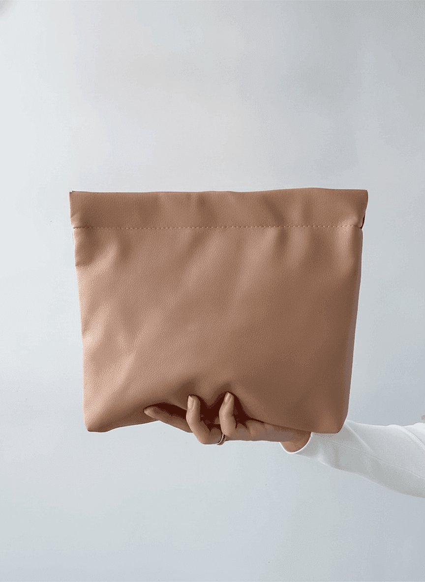 Beige Vegan Leather Makeup Bag with Magnetic Closure