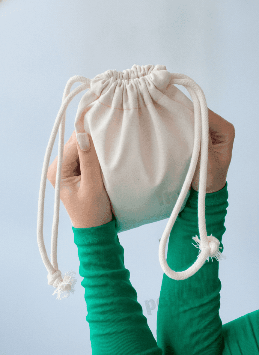 Natural Twill Double Drawstring Pouch